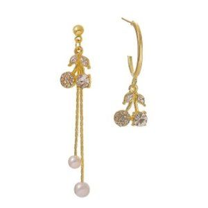 Gold Rhinestone Cherry Tassel Earrings